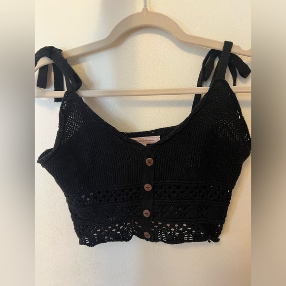 BCBGeneration Crochet Cropped Spaghetti Tie Strap Tank Top Pullover Black Size S - Picture 6 of 12